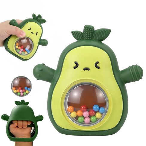 Baby Rattle Teething Toys Silicone Avocado Teething Mitten Sensory Toys for Grasping Chewing Sucking Hearing Needs-Baby Teether for Teething Relief-BPA Free Infant Toys Baby Shower Gifts (Green) in Kuwait
