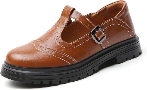 Mary Jane Shoes Women Platform Non-Slip Classics Brogues Round Toe T Strap Comfort Casual Oxford Dress Work Mary Jane Flat Shoes in Kuwait