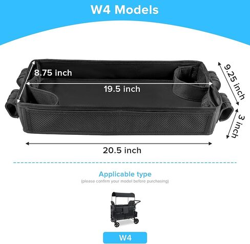صينية وجبات خفيفة لعربة الأطفال لعربة Wonderfold W4، بطانة سفلية مزدوجة الجوانب - جيوب شبكية للتخزين - 2 حامل أكواب للأطفال، جانب من الجلد الصناعي والبوليستر سهل التنظيف لتناول الطعام والأنشطة (سلسلة W4) in Kuwait
