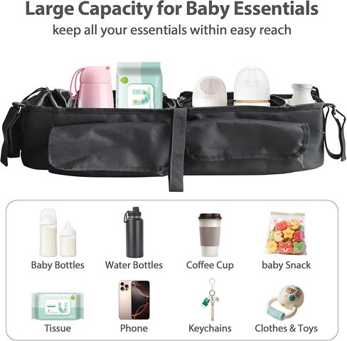 Double Stroller Organizer, Parent Console Double Baby Stroller Accessories Compatible with Jeep, for Bob Duallie, for City Mini GT2, Baby Travel Essential Storage Attachment, Black in Kuwait