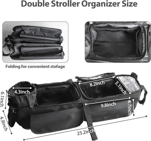 Double Stroller Organizer, Parent Console Double Baby Stroller Accessories Compatible with Jeep, for Bob Duallie, for City Mini GT2, Baby Travel Essential Storage Attachment, Black in Kuwait
