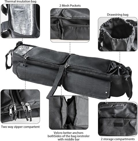 Double Stroller Organizer, Parent Console Double Baby Stroller Accessories Compatible with Jeep, for Bob Duallie, for City Mini GT2, Baby Travel Essential Storage Attachment, Black in Kuwait