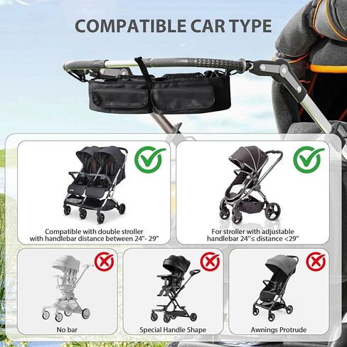 Double Stroller Organizer, Parent Console Double Baby Stroller Accessories Compatible with Jeep, for Bob Duallie, for City Mini GT2, Baby Travel Essential Storage Attachment, Black in Kuwait
