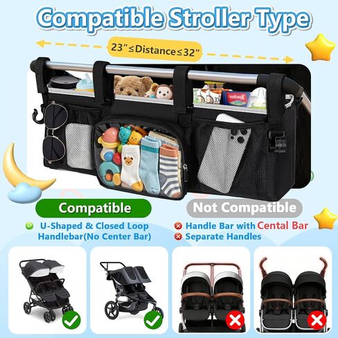 منظم عربة الأطفال المزدوج لـ Bob Duallie Jogger City Mini GT2 وJeep، ملحقات عربة الأطفال المزدوجة مع جيبين مبردين، منظم عربة الركض المزدوج للوالدين عالي التحمل (حقيبة فارغة) in Kuwait