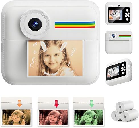 Instant Print Camera, 4 Colors Thermal Mini Photo Printer, Portable Instant Digital Camera,Digital Cameras for Toddler, Digital Selfie Camera with 4 Rolls Print Paper in Kuwait