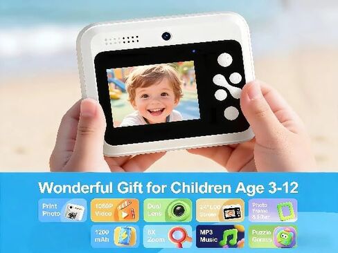Instant Print Camera, 4 Colors Thermal Mini Photo Printer, Portable Instant Digital Camera,Digital Cameras for Toddler, Digital Selfie Camera with 4 Rolls Print Paper in Kuwait