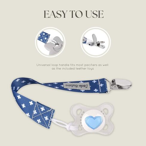 Dodo Babies Pacifier Clip & Teether Toy Set - Universal Pacifier Holder Loop - Silicone Teethers for Baby Teething Toys - 6 Piece Set, Blue & Gray in Kuwait