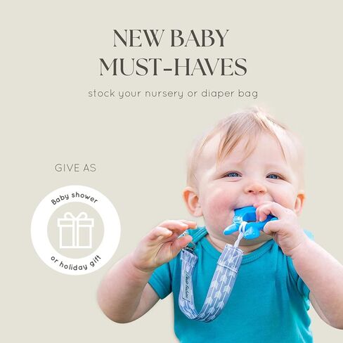 Dodo Babies Pacifier Clip & Teether Toy Set - Universal Pacifier Holder Loop - Silicone Teethers for Baby Teething Toys - 6 Piece Set, Blue & Gray in Kuwait