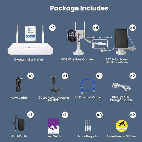 xmartO Wireless 2K QHD Solar Security Camera System,10CH NVR with 500GB HDD in Saudi Arabia