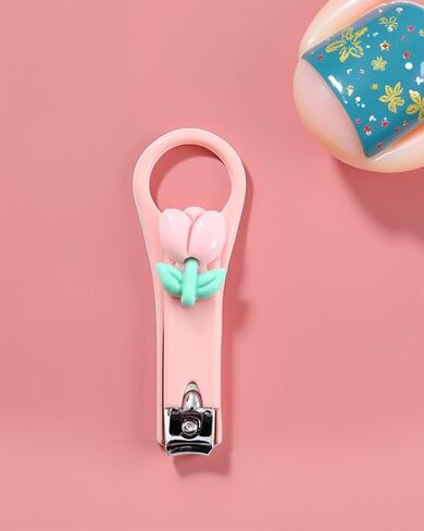Portable Cartoon Flower Nail Clippers Portable Folding Nail Clippers,Home Nail Art Tools，Pink Handle Pink Flower LCC793-05 in Kuwait