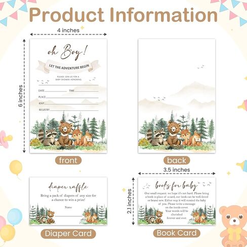 Woodland Baby Shower Invitations, 25 Forest Woodland Greenery Invites with Envelopes, Diaper Raffle & Book Request Cards, Gender Reveal Party Decorations Supplies - A06 in Kuwait