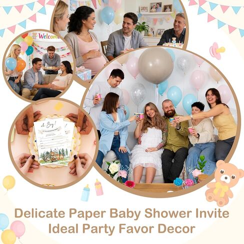 Woodland Baby Shower Invitations, 25 Forest Woodland Greenery Invites with Envelopes, Diaper Raffle & Book Request Cards, Gender Reveal Party Decorations Supplies - A06 in Kuwait