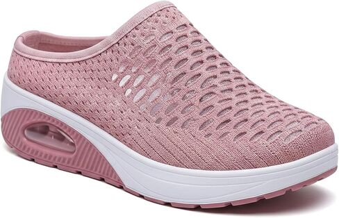 Women's Mesh Stretch Knitted Air Cushion Mule Clogs Fashion Comfortable Closed Round Toe Breathable Slip On Wedge Orthopedic Mules Sneaker for Summer Casual Beach Walking Slippers in Kuwait
