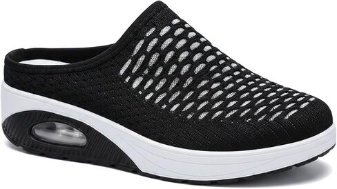 Women's Mesh Stretch Knitted Air Cushion Mule Clogs Fashion Comfortable Closed Round Toe Breathable Slip On Wedge Orthopedic Mules Sneaker for Summer Casual Beach Walking Slippers in Kuwait
