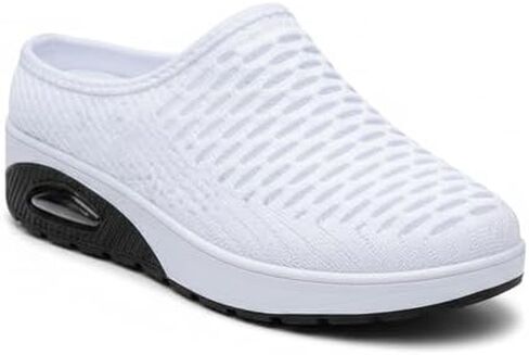 Women's Mesh Stretch Knitted Air Cushion Mule Clogs Fashion Comfortable Closed Round Toe Breathable Slip On Wedge Orthopedic Mules Sneaker for Summer Casual Beach Walking Slippers in Kuwait