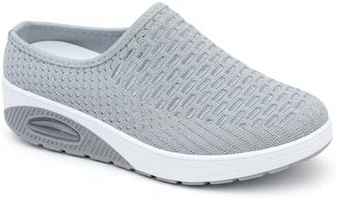 Women's Mesh Stretch Knitted Air Cushion Mule Clogs Fashion Comfortable Closed Round Toe Breathable Slip On Wedge Orthopedic Mules Sneaker for Summer Casual Beach Walking Slippers in Kuwait
