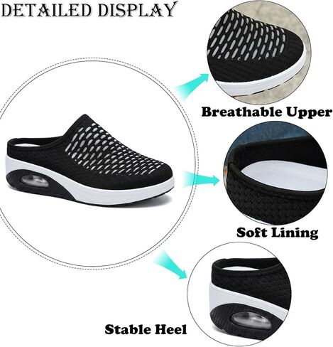 Women's Mesh Stretch Knitted Air Cushion Mule Clogs Fashion Comfortable Closed Round Toe Breathable Slip On Wedge Orthopedic Mules Sneaker for Summer Casual Beach Walking Slippers in Kuwait