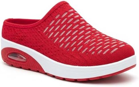 Women's Mesh Stretch Knitted Air Cushion Mule Clogs Fashion Comfortable Closed Round Toe Breathable Slip On Wedge Orthopedic Mules Sneaker for Summer Casual Beach Walking Slippers in Kuwait