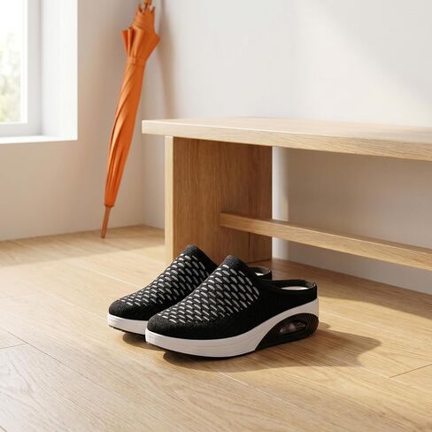 Women's Mesh Stretch Knitted Air Cushion Mule Clogs Fashion Comfortable Closed Round Toe Breathable Slip On Wedge Orthopedic Mules Sneaker for Summer Casual Beach Walking Slippers in Kuwait