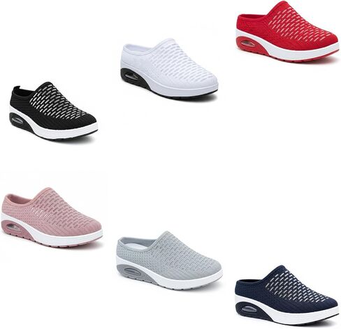 Women's Mesh Stretch Knitted Air Cushion Mule Clogs Fashion Comfortable Closed Round Toe Breathable Slip On Wedge Orthopedic Mules Sneaker for Summer Casual Beach Walking Slippers in Kuwait
