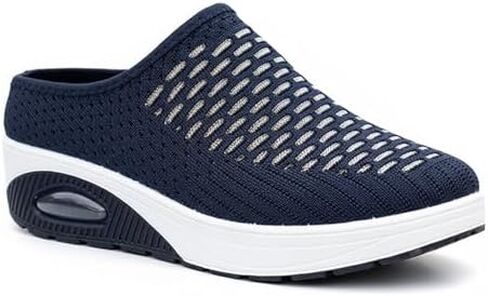 Women's Mesh Stretch Knitted Air Cushion Mule Clogs Fashion Comfortable Closed Round Toe Breathable Slip On Wedge Orthopedic Mules Sneaker for Summer Casual Beach Walking Slippers in Kuwait