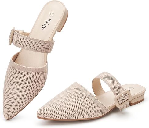 Trary Mules for Women Closed Pointed Toe Knit Womens Flats Adjustable Backless Strap Slip On Dressy Casual Slides Spring Shoes Comfortable Breathable Fashion Summer Work Business Travel Loafers in Kuwait
