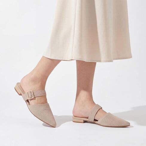 Trary Mules for Women Closed Pointed Toe Knit Womens Flats Adjustable Backless Strap Slip On Dressy Casual Slides Spring Shoes Comfortable Breathable Fashion Summer Work Business Travel Loafers in Kuwait