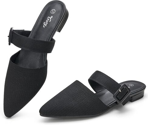 Trary Mules for Women Closed Pointed Toe Knit Womens Flats Adjustable Backless Strap Slip On Dressy Casual Slides Spring Shoes Comfortable Breathable Fashion Summer Work Business Travel Loafers in Kuwait