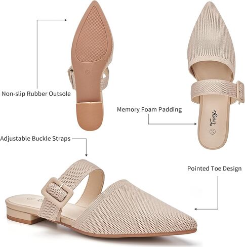 Trary Mules for Women Closed Pointed Toe Knit Womens Flats Adjustable Backless Strap Slip On Dressy Casual Slides Spring Shoes Comfortable Breathable Fashion Summer Work Business Travel Loafers in Kuwait