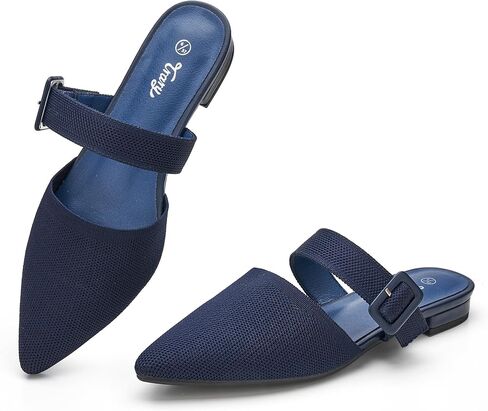 Trary Mules for Women Closed Pointed Toe Knit Womens Flats Adjustable Backless Strap Slip On Dressy Casual Slides Spring Shoes Comfortable Breathable Fashion Summer Work Business Travel Loafers in Kuwait