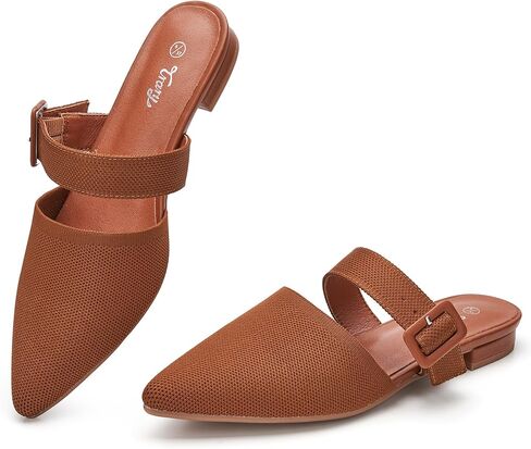 Trary Mules for Women Closed Pointed Toe Knit Womens Flats Adjustable Backless Strap Slip On Dressy Casual Slides Spring Shoes Comfortable Breathable Fashion Summer Work Business Travel Loafers in Kuwait