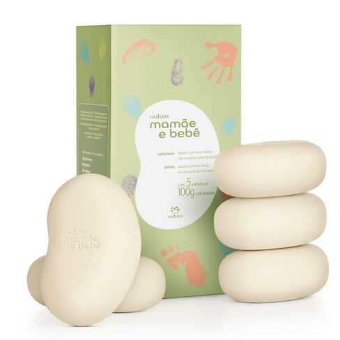 Natura Mom & Baby Collection Vegetable Soap Bar 5 x 100g - Mamae e Bebe - Sabonete em Barra Vegetal 5 x 100 Gr - in Kuwait