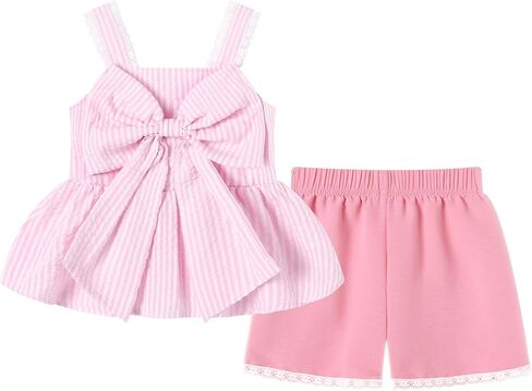 Coco & RARA طفل فتاة ملابس Sping الصيف لطيف Bowknot أكمام بلوزات + شورت 1-5T ملابس كاجوال الزي مجموعة in Kuwait