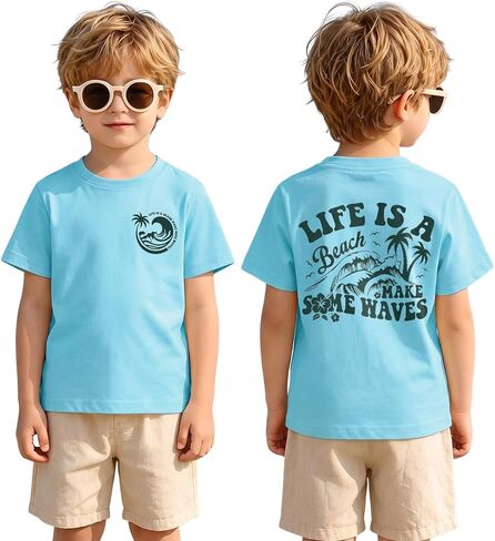 GLIGLITTR Beach Shirt for Toddler Kid Boy Girl Hawaiian T-Shirt Palm Tree Ocean Graphic Tee Cute Summer Tops Vacation Outfit in Kuwait