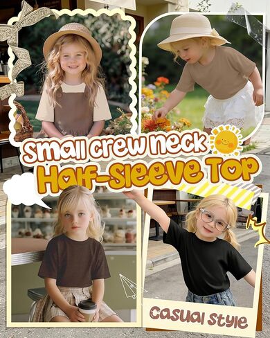 4 Pack Toddler Girls' Short Sleeve Shirts Crew Neck Elbow Length Tops Loose Fit Tshirts Casual Solid Basic Tee in Saudi Arabia