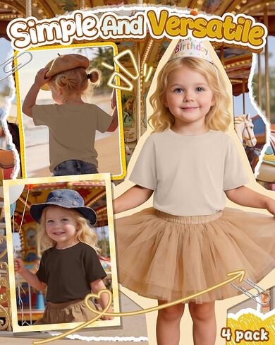 4 Pack Toddler Girls' Short Sleeve Shirts Crew Neck Elbow Length Tops Loose Fit Tshirts Casual Solid Basic Tee in Saudi Arabia