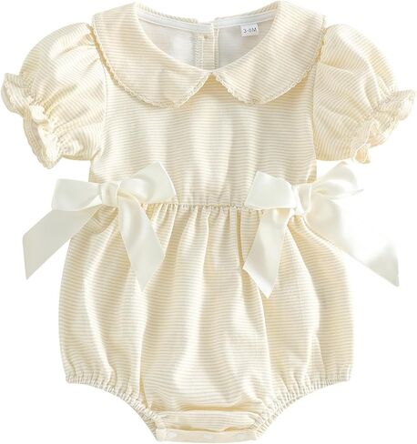 Newborn Baby Girl Summer Clothes Short Sleeve Bubble Romper Bow Embroidery Smocked Outfits Infant Girl in Kuwait