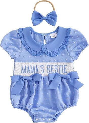 Newborn Baby Girl Summer Clothes Short Sleeve Bubble Romper Bow Embroidery Smocked Outfits Infant Girl in Saudi Arabia