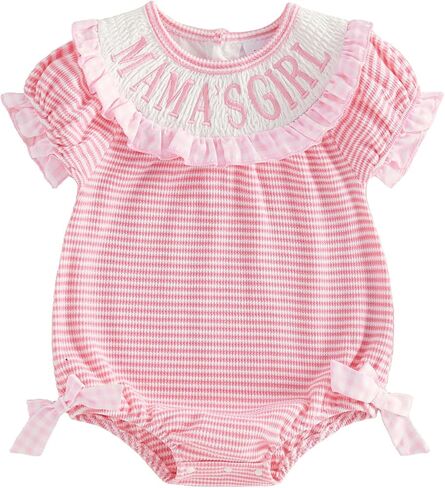 Newborn Baby Girl Summer Clothes Short Sleeve Bubble Romper Bow Embroidery Smocked Outfits Infant Girl in Saudi Arabia
