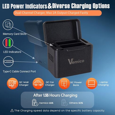 شاحن بطارية كاميرا الحركة من فيميكو 3 عبوات 1350 مللي أمبير في الساعة PG1050 بطارية LED صندوق شاحن مزدوج كابل USB-C لكاميرات AKASO EK7000، Brave 4، EK7000 pro، SJCAM SJ4000، Wolfang، Dragon Touch، Apexcam الرياضية in Kuwait