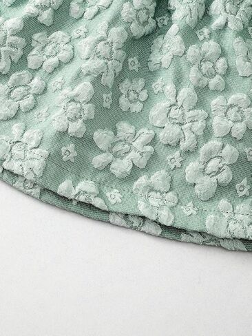 Baby Girls Floral Embossed Ruffle Top & Bow Shorts Set Green Outfit for 6M-3Y Infants in Kuwait