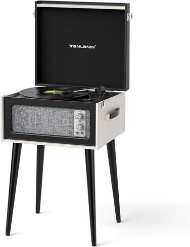 Vintage Standing Black Vinyl Record Player with Detachable Legs, Built-in Stereo Speakers, Treble & Bass Gain, 33/45/78 RPM LP Player Bluetooth Retro Turntables Support Headphone Jack, RCA Out, AUX in in Saudi Arabia