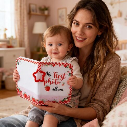 Baby's My First Family Memory Album Strawberry Soft Cloth Album Photo Book Holds 17 4x6 Pictures Cherished Keepsake Gift for Newborns, Toddlers,Family Celebrations in Kuwait