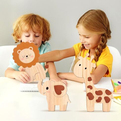 Bnesi Wooden Animal Nursery Wall Decor Set, Cute Giraffe Elephant Lion Decor for Baby Nursery & Woodland Nursery, Ideal Safari Nursery Decor & Baby Room Decor for Nature-Themed Nurseries (Cute) in Kuwait