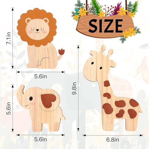 Bnesi Wooden Animal Nursery Wall Decor Set, Cute Giraffe Elephant Lion Decor for Baby Nursery & Woodland Nursery, Ideal Safari Nursery Decor & Baby Room Decor for Nature-Themed Nurseries (Cute) in Kuwait