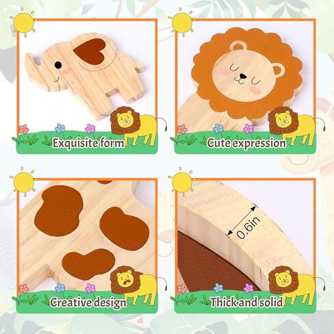Bnesi Wooden Animal Nursery Wall Decor Set, Cute Giraffe Elephant Lion Decor for Baby Nursery & Woodland Nursery, Ideal Safari Nursery Decor & Baby Room Decor for Nature-Themed Nurseries (Cute) in Kuwait