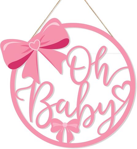 Pink Bow Wooden Welcome Sign for Girl, Baby Shower Decorations and Photo Props, Coquette Bow Welcome Sign for Shower Party and Gender Reveal Supplies (Oh Baby) in Kuwait