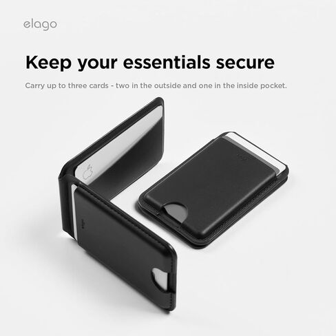 حامل محفظة مغناطيسي Elago متوافق مع Magsafe مع iPhone 16/15/14/13/12 سلسلة-جلد نباتي ، محفظة هاتف قابلة للتعديل ، آلية متعددة الزاوية ، وضغط البطاقة (أسود) in Kuwait