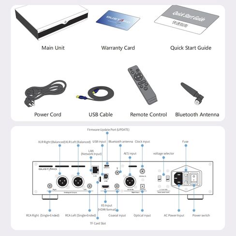 Gustard DAC-R26II 26 بت R2R DAC، جهاز فك ترميز البث المنفصل مع DSD2048، مدخل USB/Opt/Coax/IIS/AES/LAN، محول رقمي تناظري متوازن بالكامل، ساعة 10 ميجاهرتز، DAC لبث شبكة الصوت المنزلية، أسود in Saudi Arabia