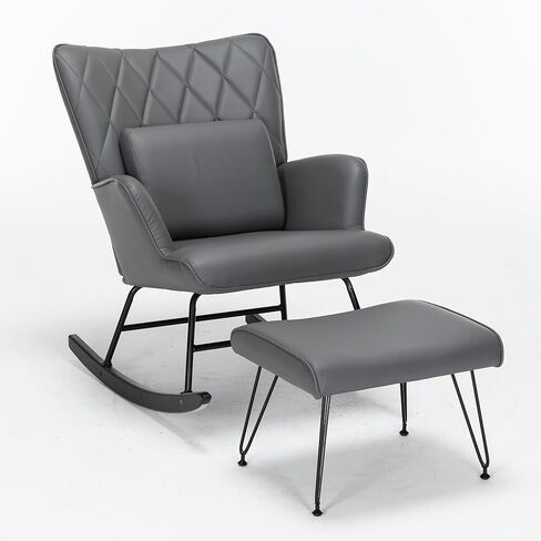 Bonrcea Nursery Rocking Chair, Glider Chair,Rocking Accent Chair with Lumbar Pillow and Ottoman for Nursery/Living Room/Bedroom in Saudi Arabia